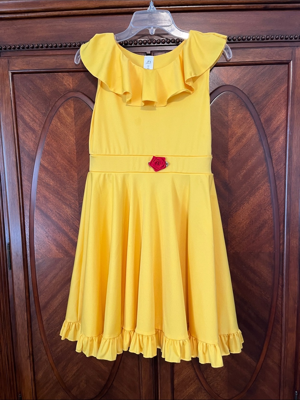 Little Adventures Girls' Belle Inspired Yellow Ruffle Dress with Rose Accent
